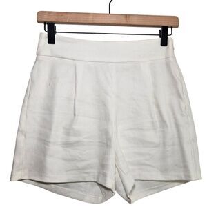 Express Womens sz 0 Midi High Rise Linen Pleat Front White Shorts Preppy Classic